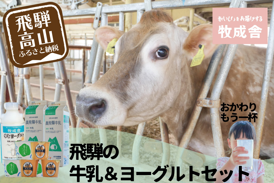 [牧成舎]飛騨の牛乳屋のこだわり 牛乳&ヨーグルト 4種セット | 飲むヨーグルト 生乳 乳製品 自社牧場 低温殺菌